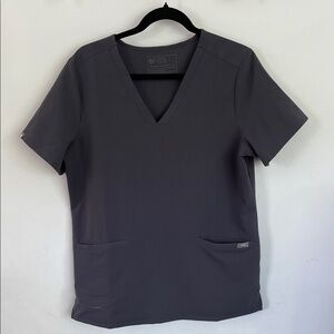 Figs Casma 3 pocket Charcoal V-Neck Scrub Top